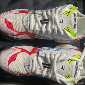 Balenciaga Kids White Sneakers with Neon Yellow, Red & Pink Accents